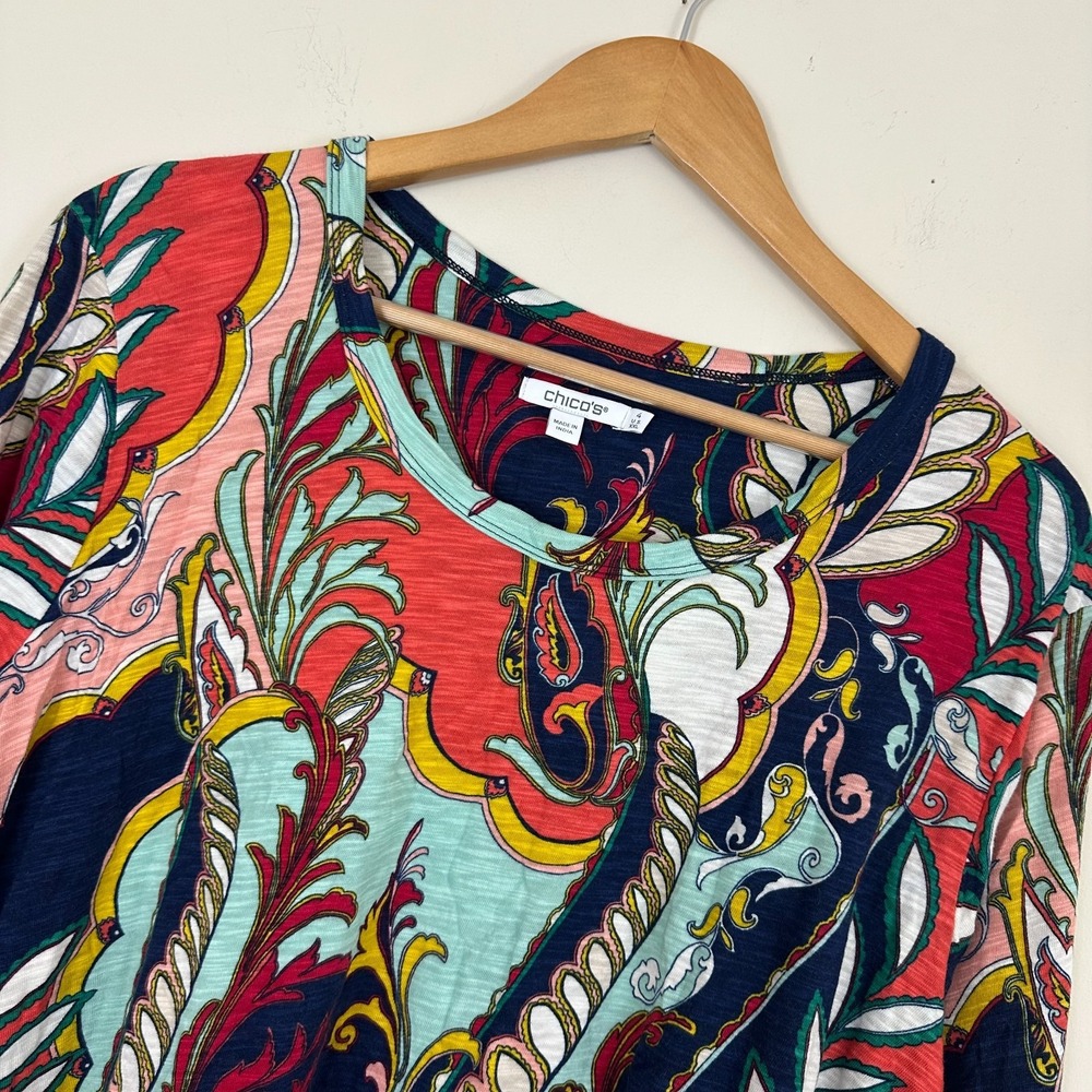 Chico's Blouse Top Multicolor Paisley Whimsigoth Boho Smocked Cuffs Womens 2XL